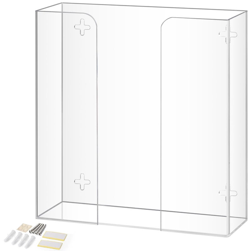 Storage Standard Double Glove Box Holder Dispenser - Kitchen, Medical, & Latex Gloves Holder Wall Mount or Countertop, Universal Fit - Thick Acrylic, Easy to Use, Slide, & Load Open Top Design - Clear - Image 1